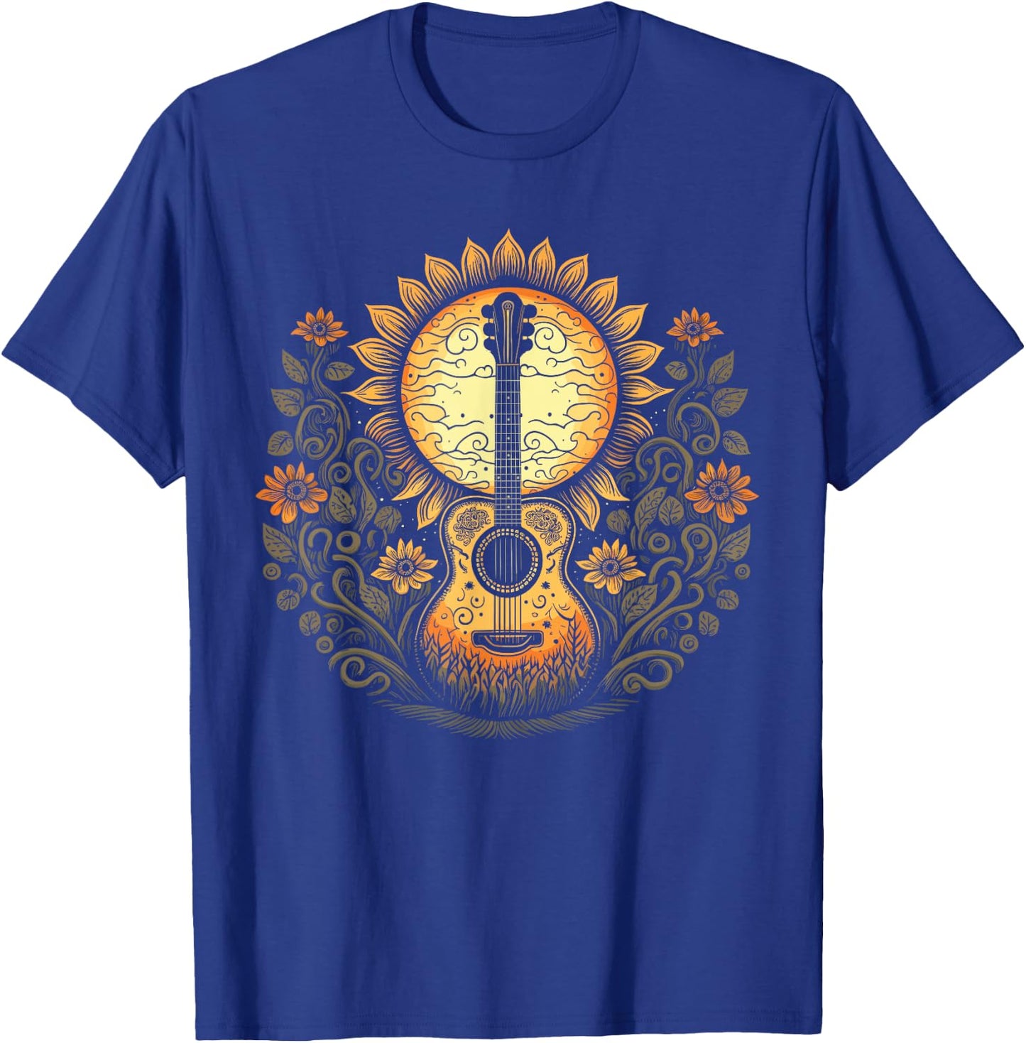 Acoustic Guitar With Sunflowers T-Shirt - T-Shirt | Royal