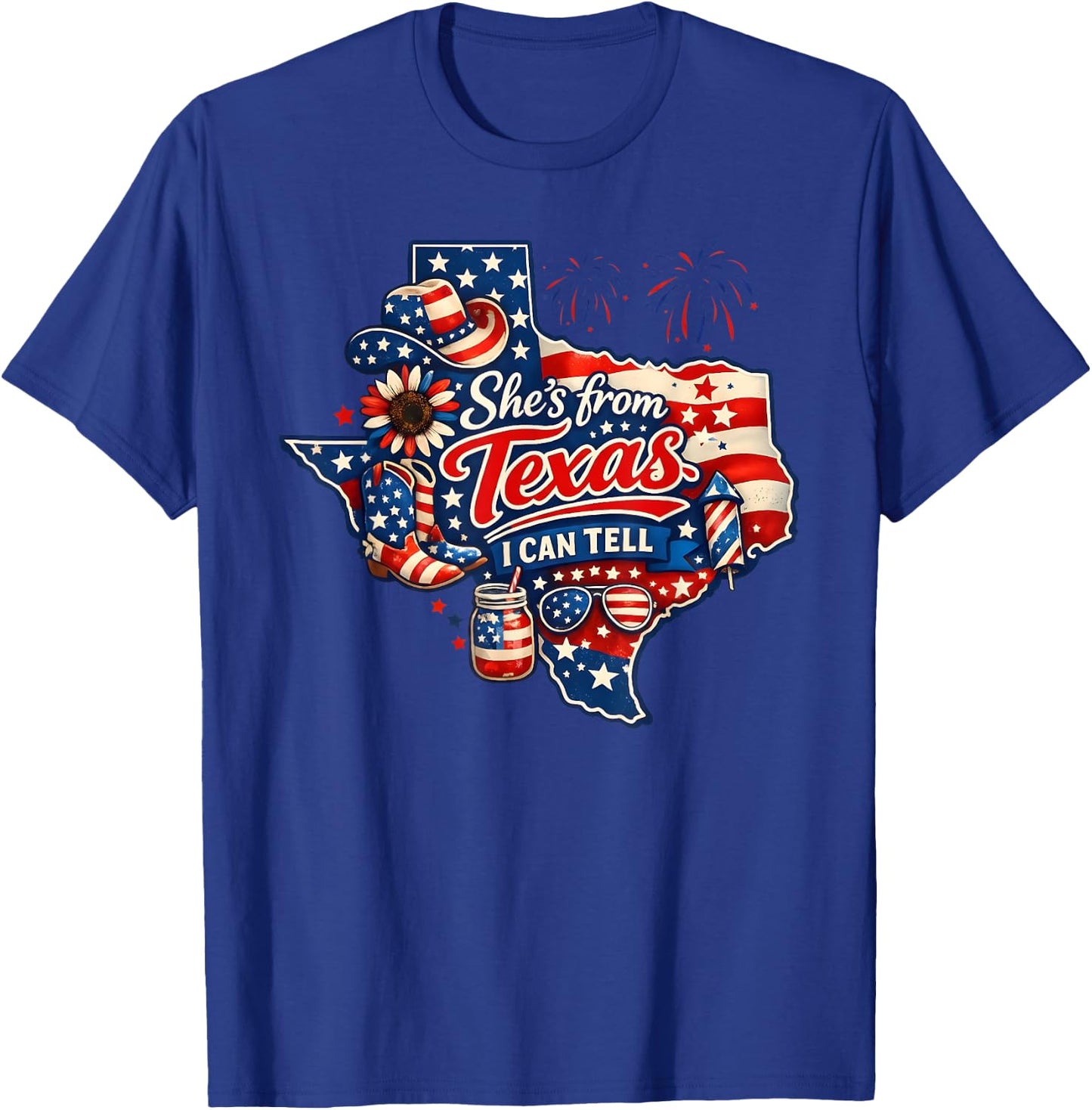She's from Texas I Can Tell Patriotic Cowgirl Boot Hat Texas T-Shirt - T-Shirt | Royal