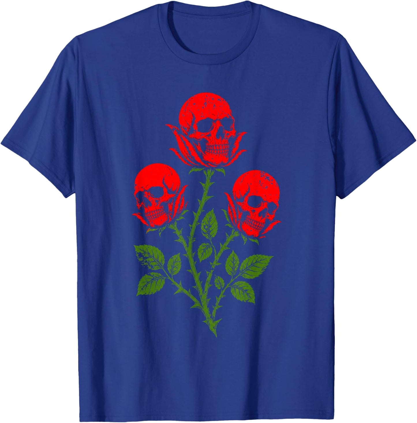Dark Skull Red Roses Vintage Horror Grunge Aesthetic T-Shirt - T-Shirt | Royal