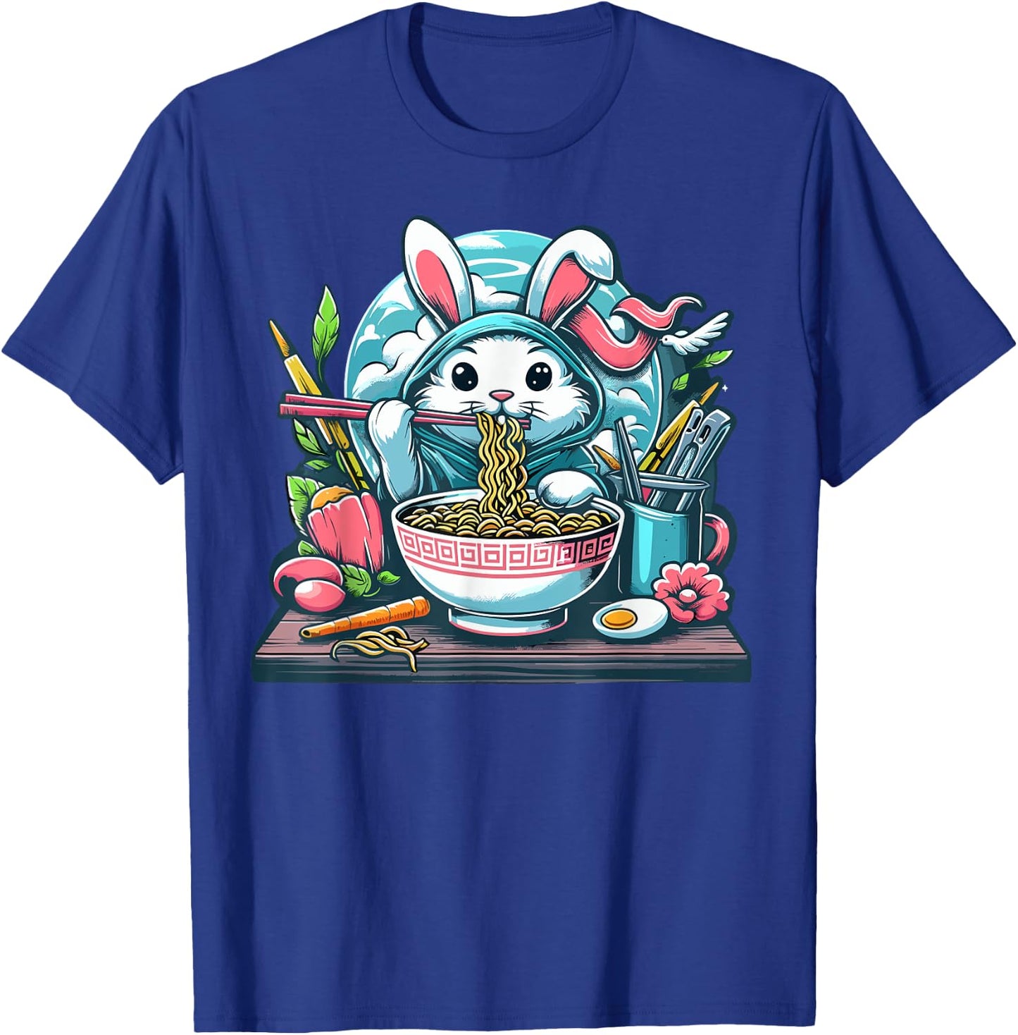 Easter Bunny Anime Eating Ramen Noodles Kawaii Rabbit T-Shirt - T-Shirt | Royal