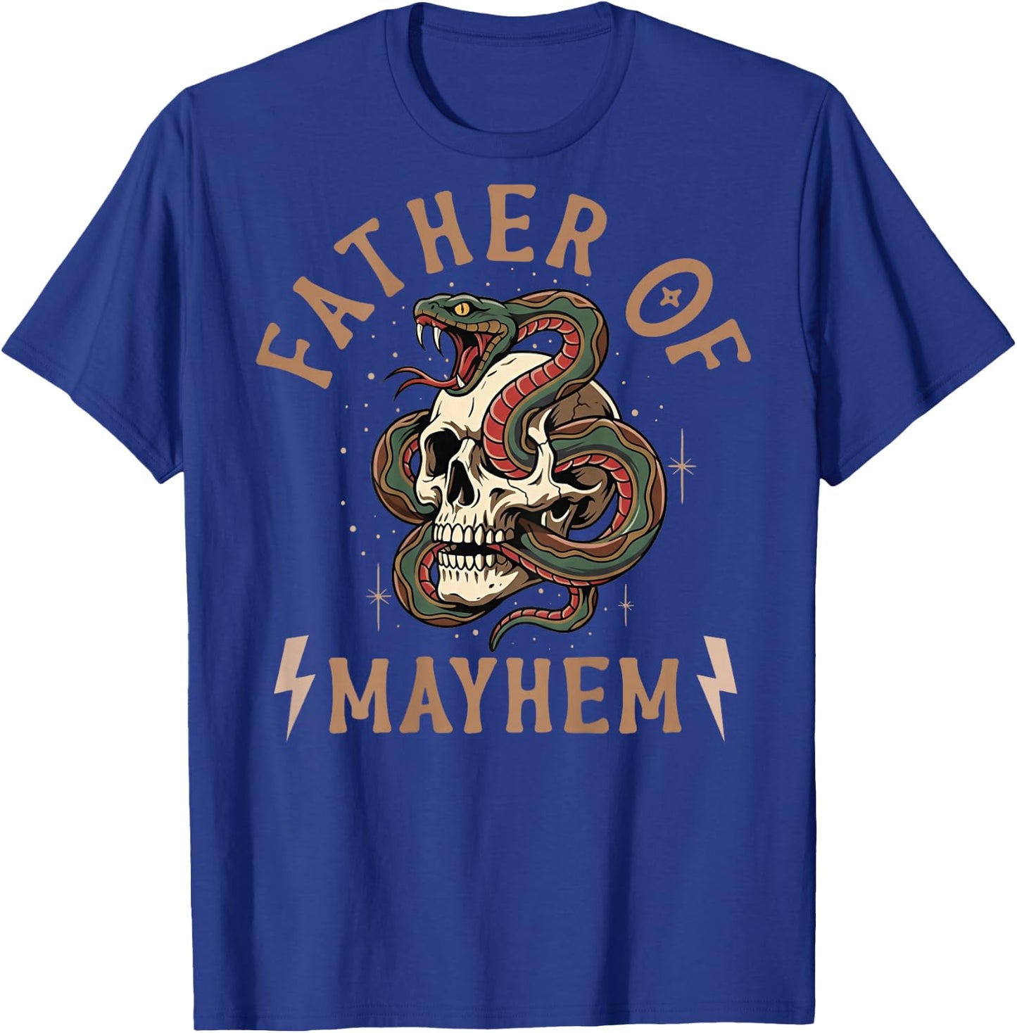 Father of Mayhem Snake Coiled Around Skull (on Back) T-Shirt - T-Shirt | Royal
