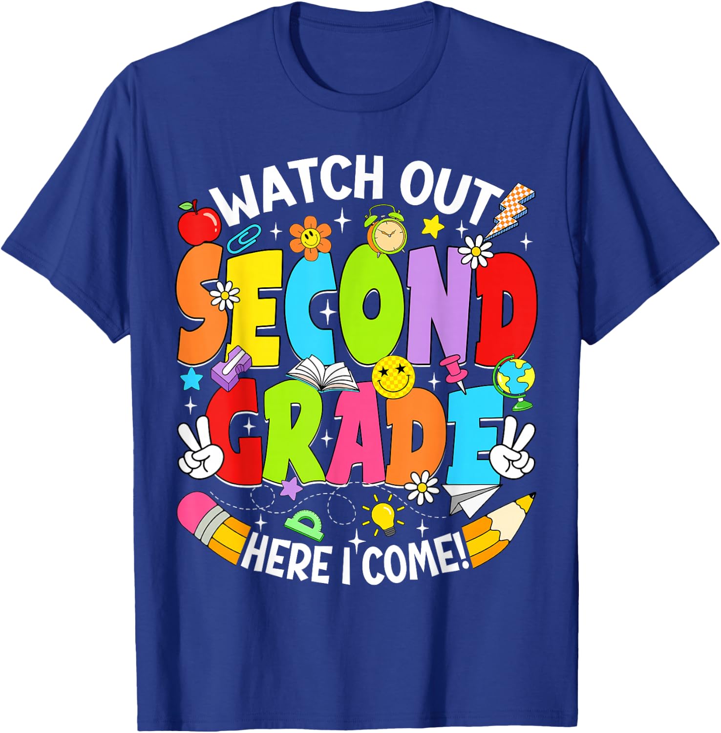 Watch Out Second Grade Here I Come Back to School 2nd Grade T-Shirt - T-Shirt | Royal