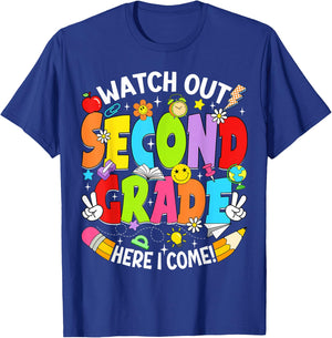 Watch Out Second Grade Here I Come Back to School 2nd Grade T-Shirt - T-Shirt | Royal