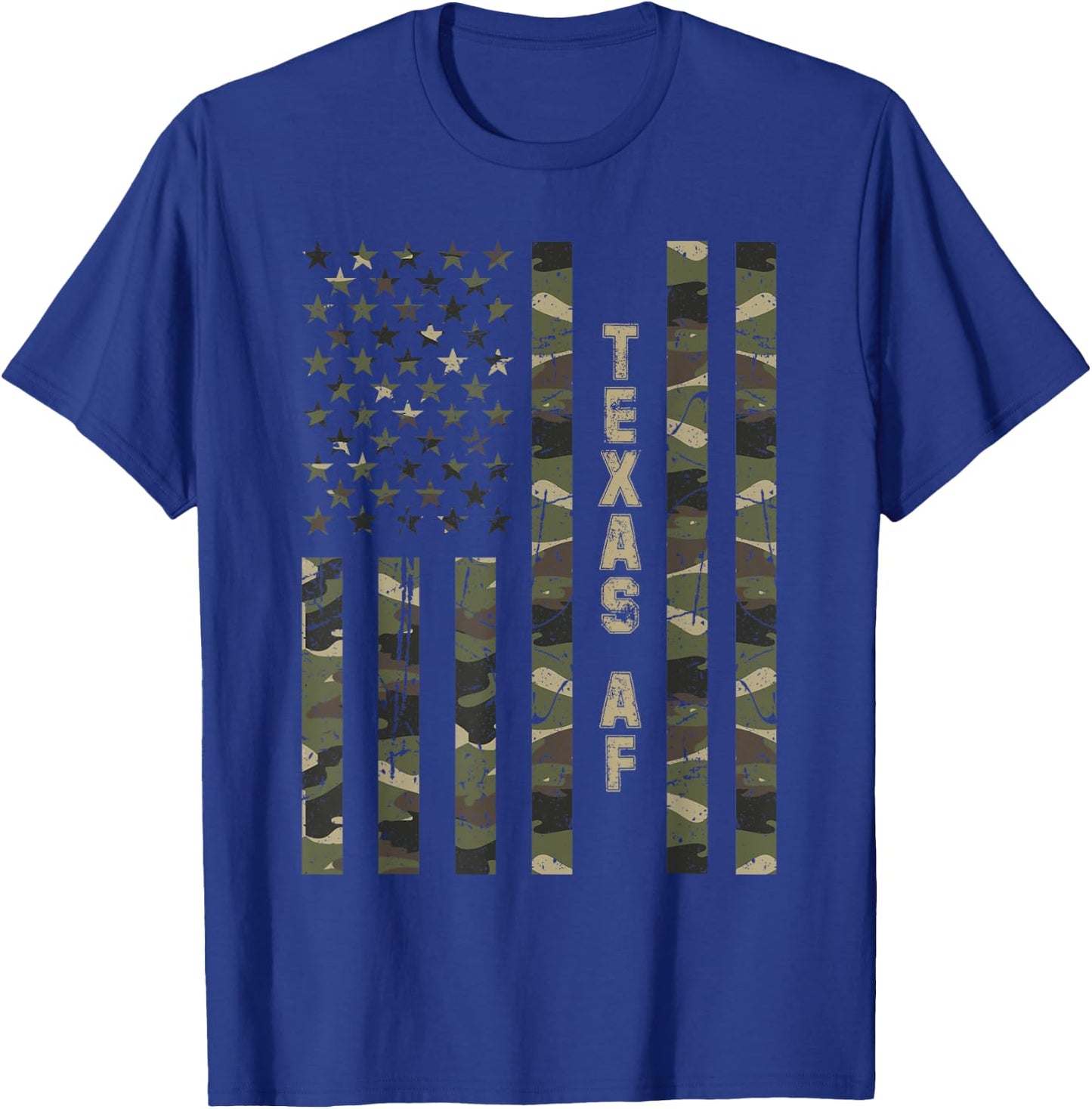 Texas AF United States Distressed Camo w US Flag T-Shirt - T-Shirt | Royal