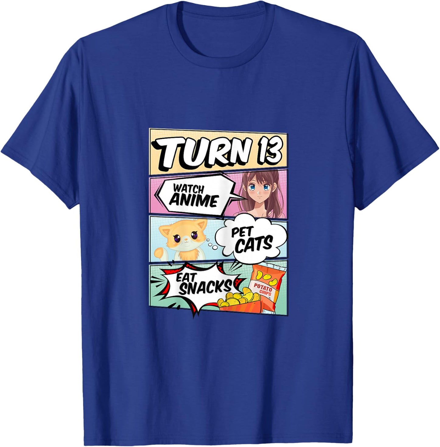 13th Birthday Anime Girl turns 13 pet cats watch anime T-Shirt - T-Shirt | Royal
