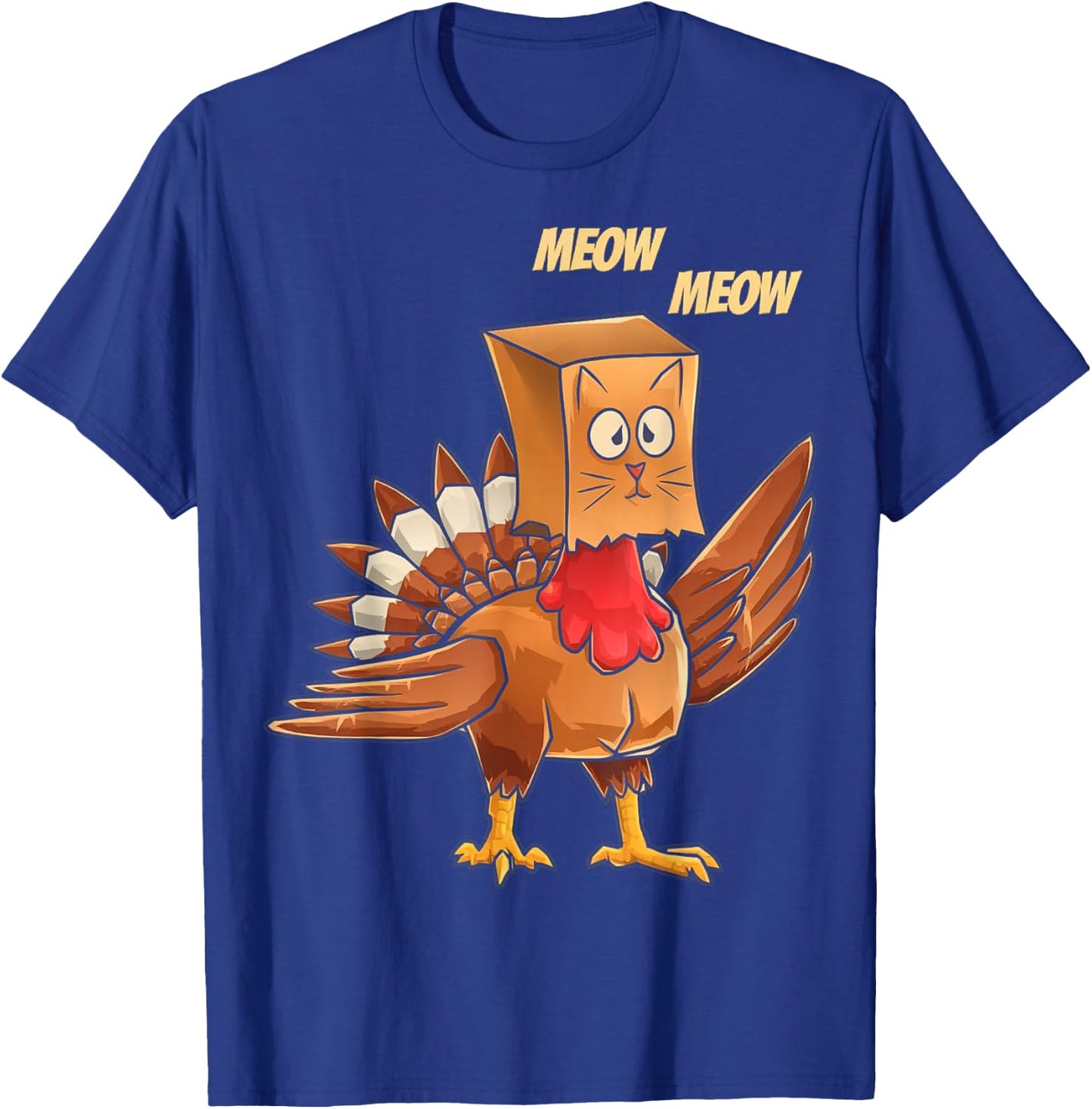 Thanksgiving Turkey Masked Cat Meow Funny Thanksgiving T-Shirt - T-Shirt | Royal
