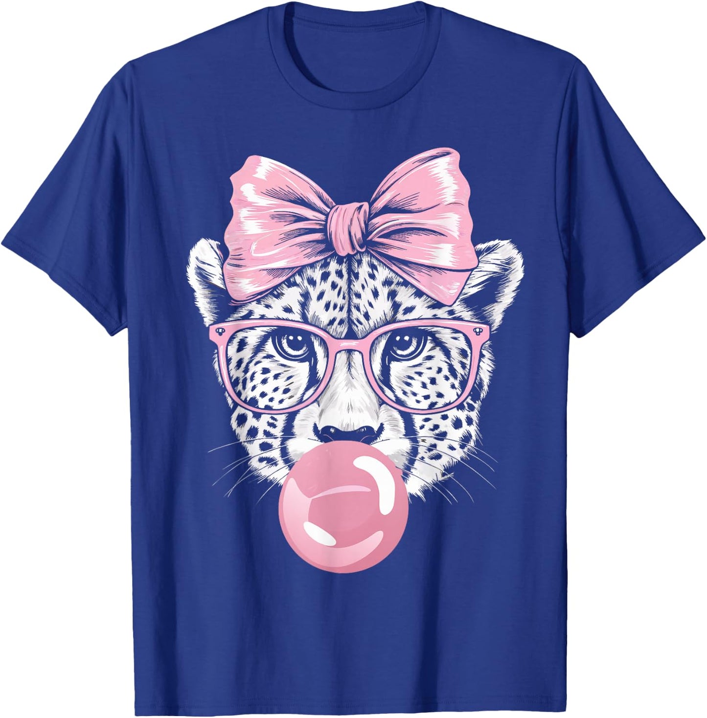Cheetah Wearing Glasses and Blowing Pink Bubble Gum T-Shirt - T-Shirt | Royal