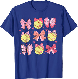 Softball Coquette Bow Softball Mom Mothers Day Softball Mama T-Shirt - T-Shirt | Royal