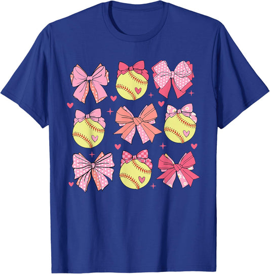 Softball Coquette Bow Softball Mom Mothers Day Softball Mama T-Shirt - T-Shirt | Royal