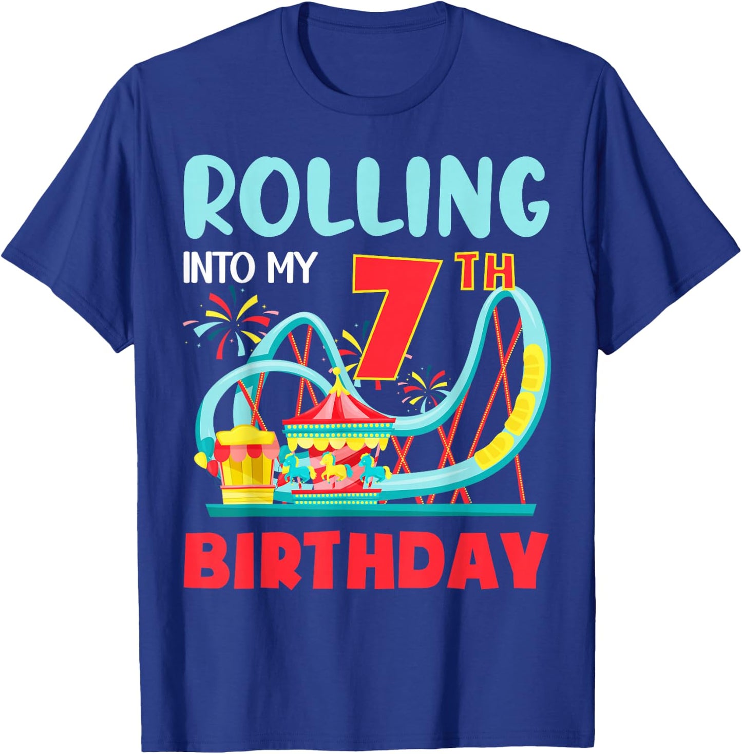 Rolling Into My 7th Birthday Roller Coaster 7 Years Old T-Shirt - T-Shirt | Royal