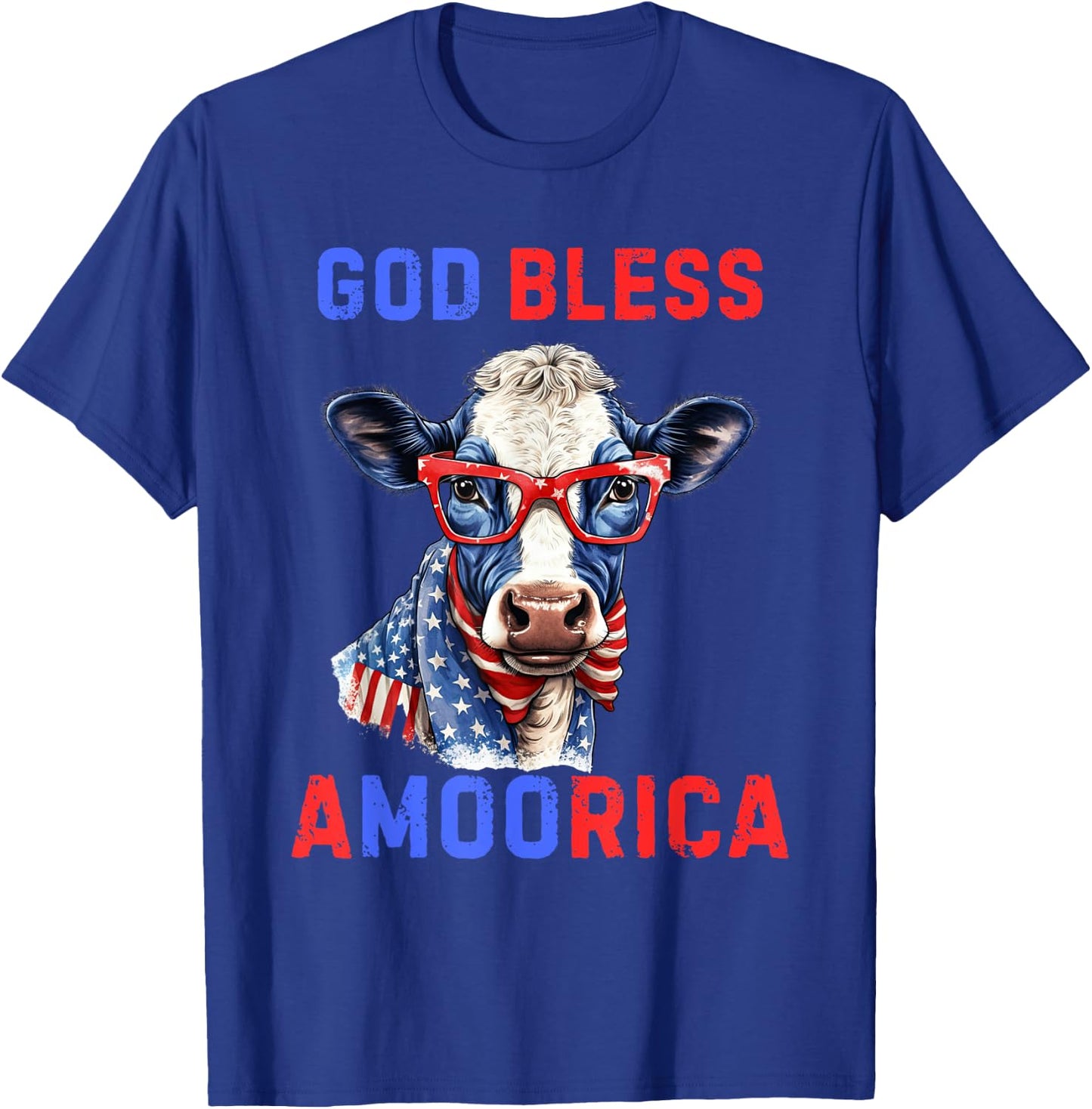 God Bless A Moo Rica Funny 4th of July USA Patriotic Cow Kids Men T-Shirt - T-Shirt | Royal