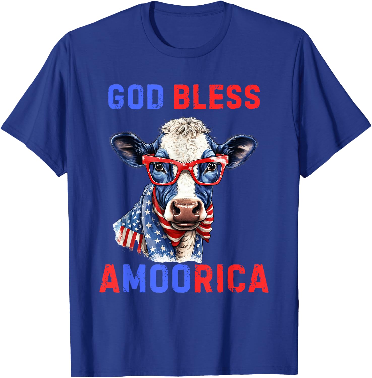 God Bless A Moo Rica Funny 4th of July USA Patriotic Cow Kids Men T-Shirt - T-Shirt | Royal