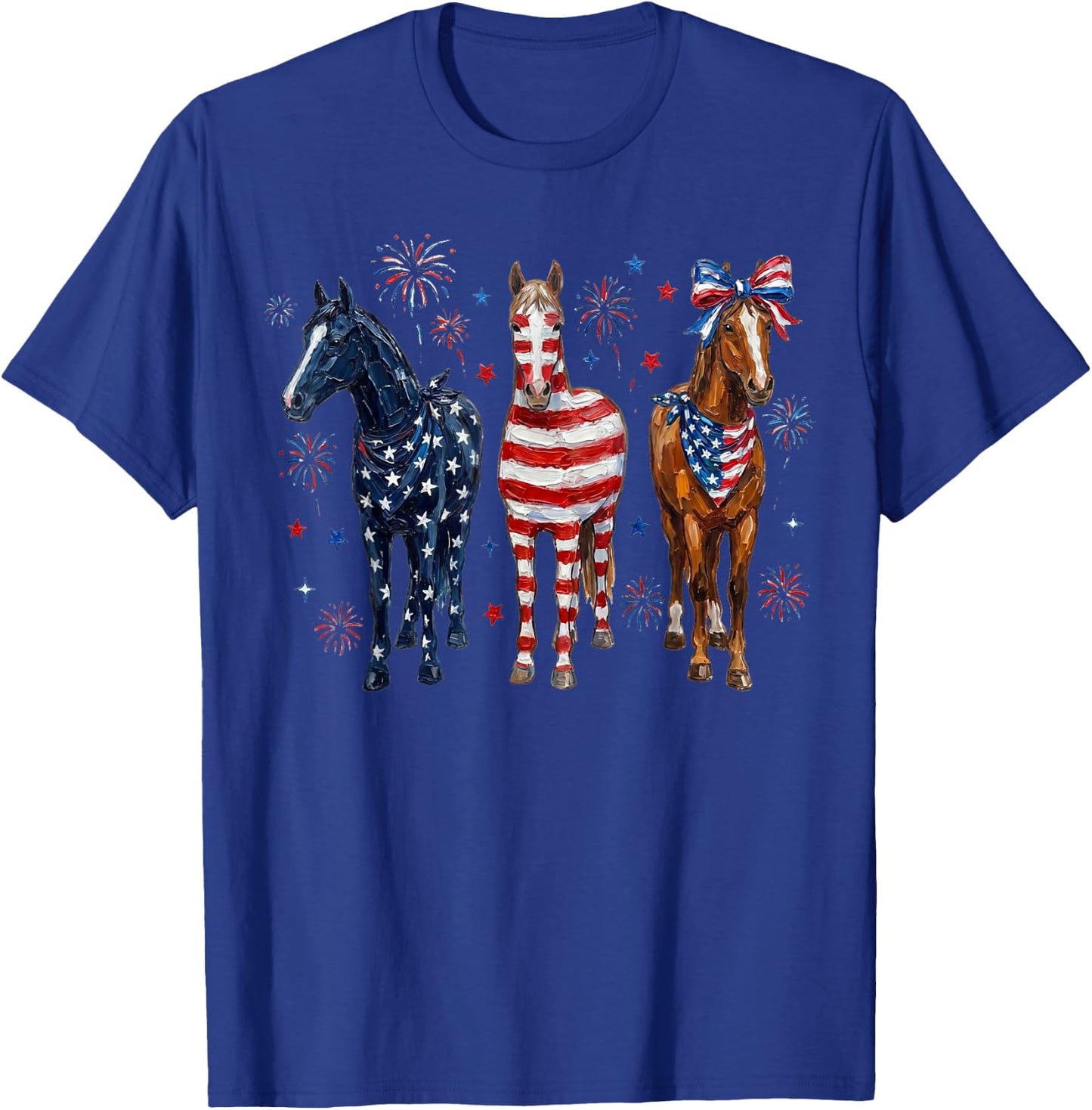 4th of July Horse Coquette Bow Flag Fireworks Girl Women T-Shirt - T-Shirt | Royal