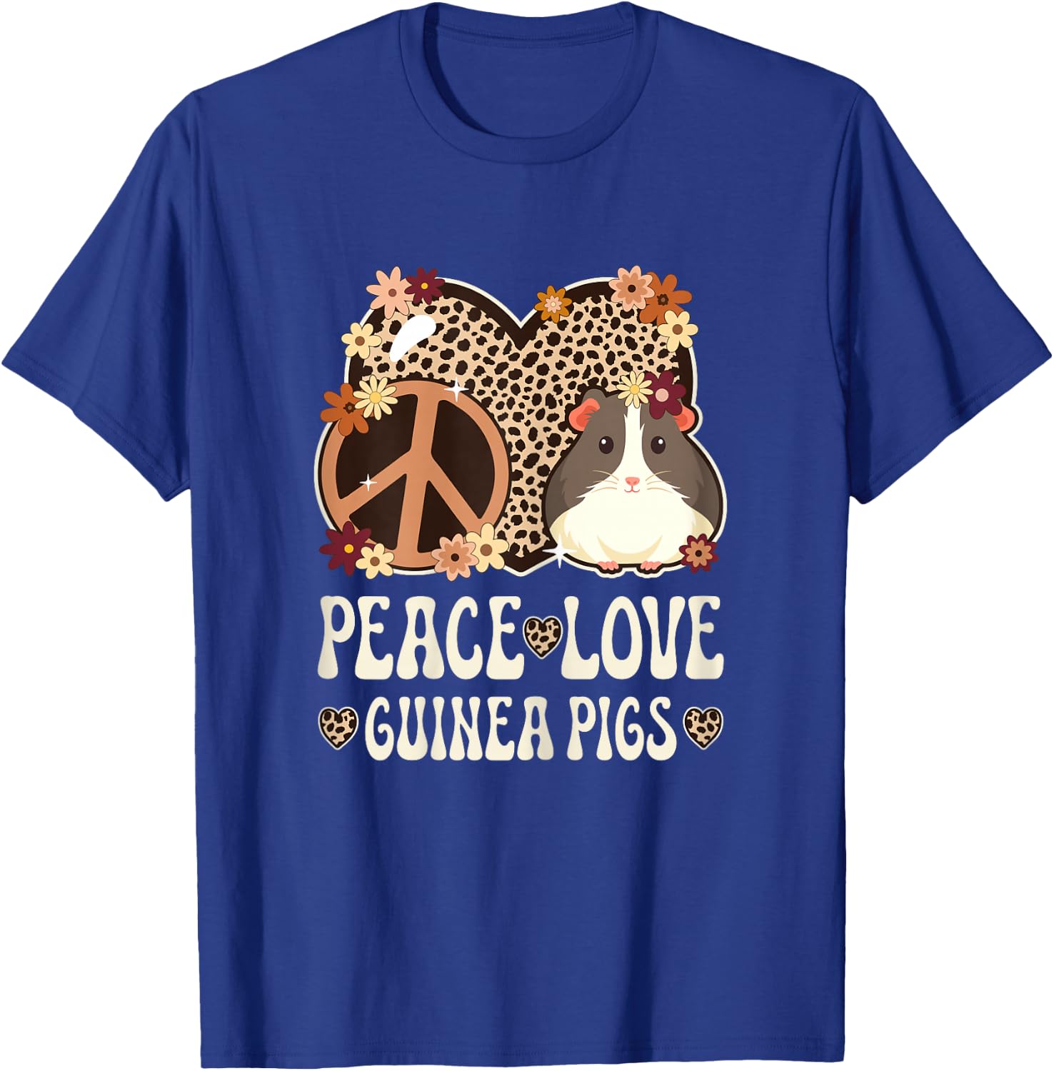 Peace Love Guinea Pigs Cheetah Print Women Guinea Pig Lover T-Shirt - T-Shirt | Royal