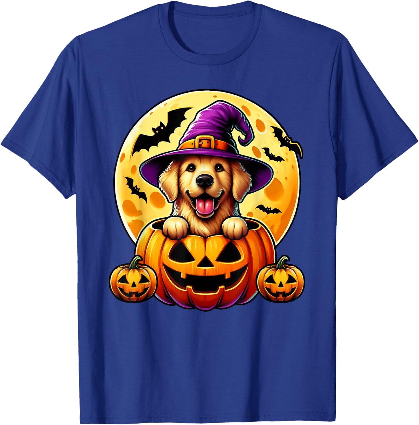 Halloween Golden Retriever Witch Hat Pumpkin Dog Lover T-Shirt - T-Shirt | Royal
