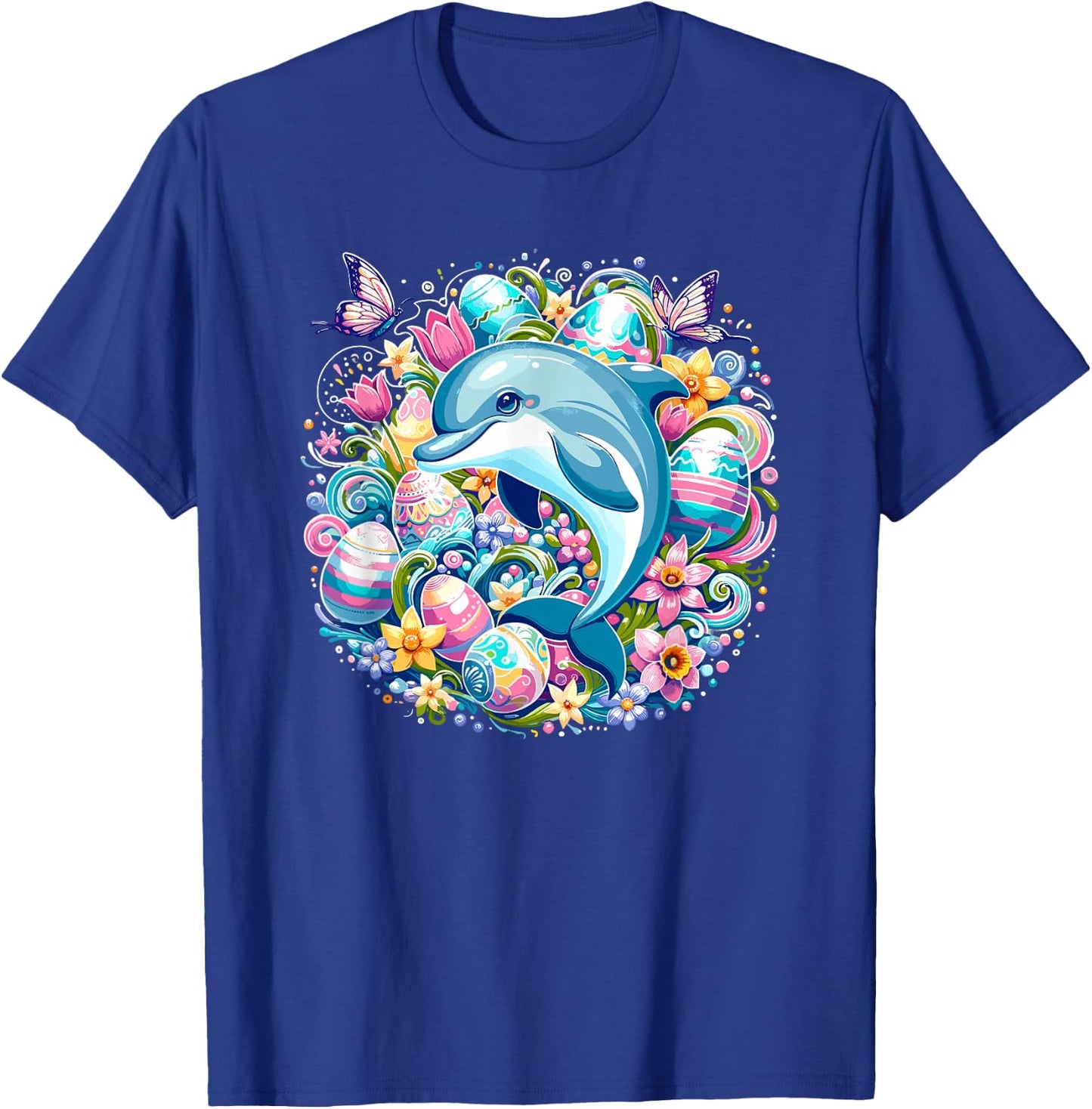 Easter Festive Illustration With Charming Dolphin Artwork T-Shirt - T-Shirt | Royal
