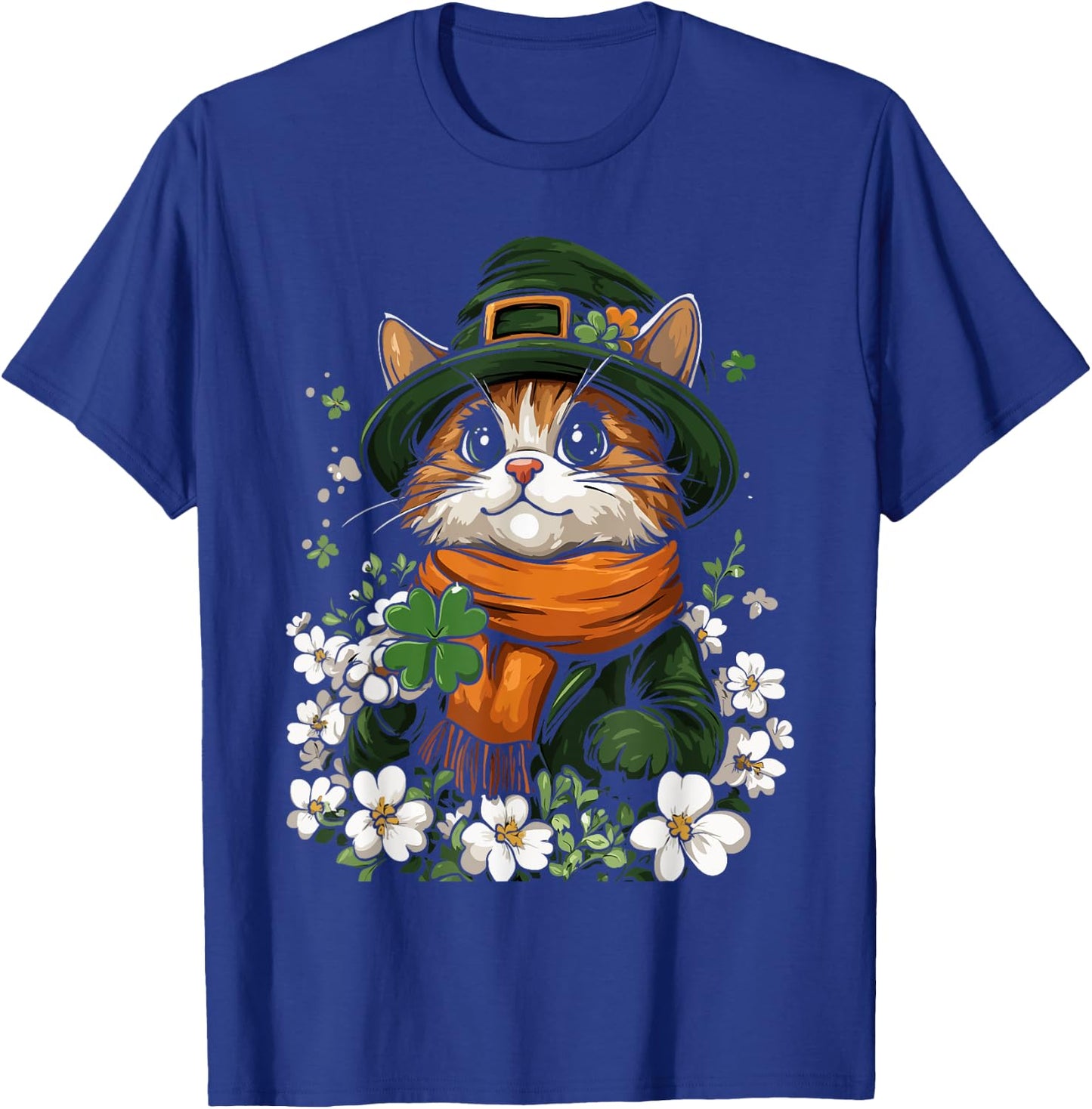 Leprechaun Cat Shamrock Girls Boys Kids St Patricks Day Cat T-Shirt - T-Shirt | Royal