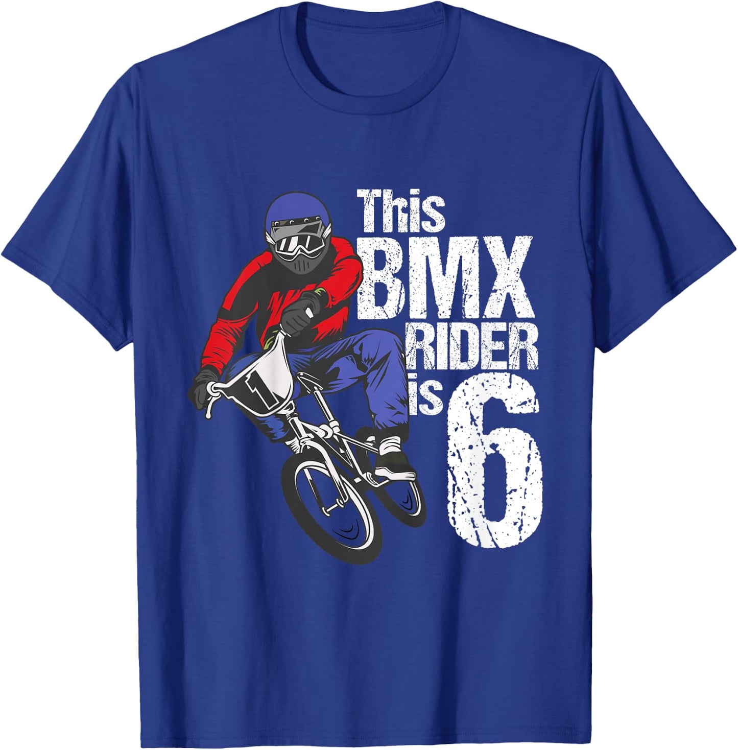 Kids 6 Year Old BMX Birthday Party Boys Dirt Bike Biking 6th Gift T-Shirt - T-Shirt | Royal