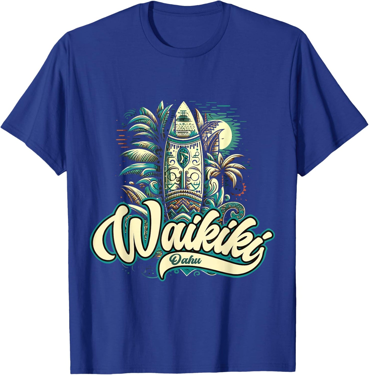 Waikiki Beach Polynesian Surf Hawaii , Black, S T-Shirt - T-Shirt | Royal