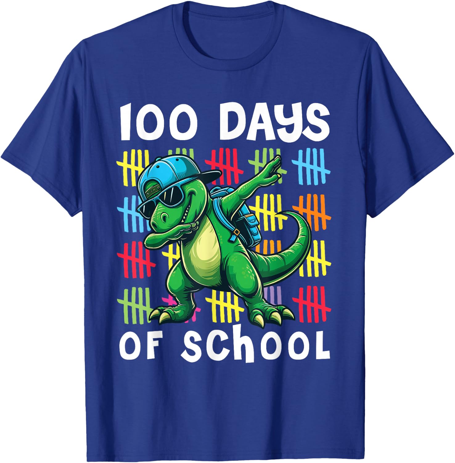 100 Days of School Dinosaur Dabbing 100th Day School Kids T-Shirt - T-Shirt | Royal