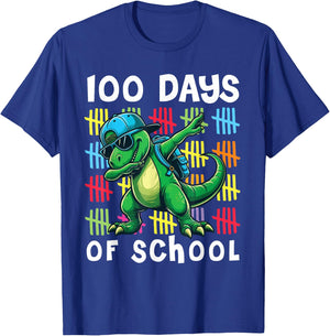 100 Days of School Dinosaur Dabbing 100th Day School Kids T-Shirt - T-Shirt | Royal
