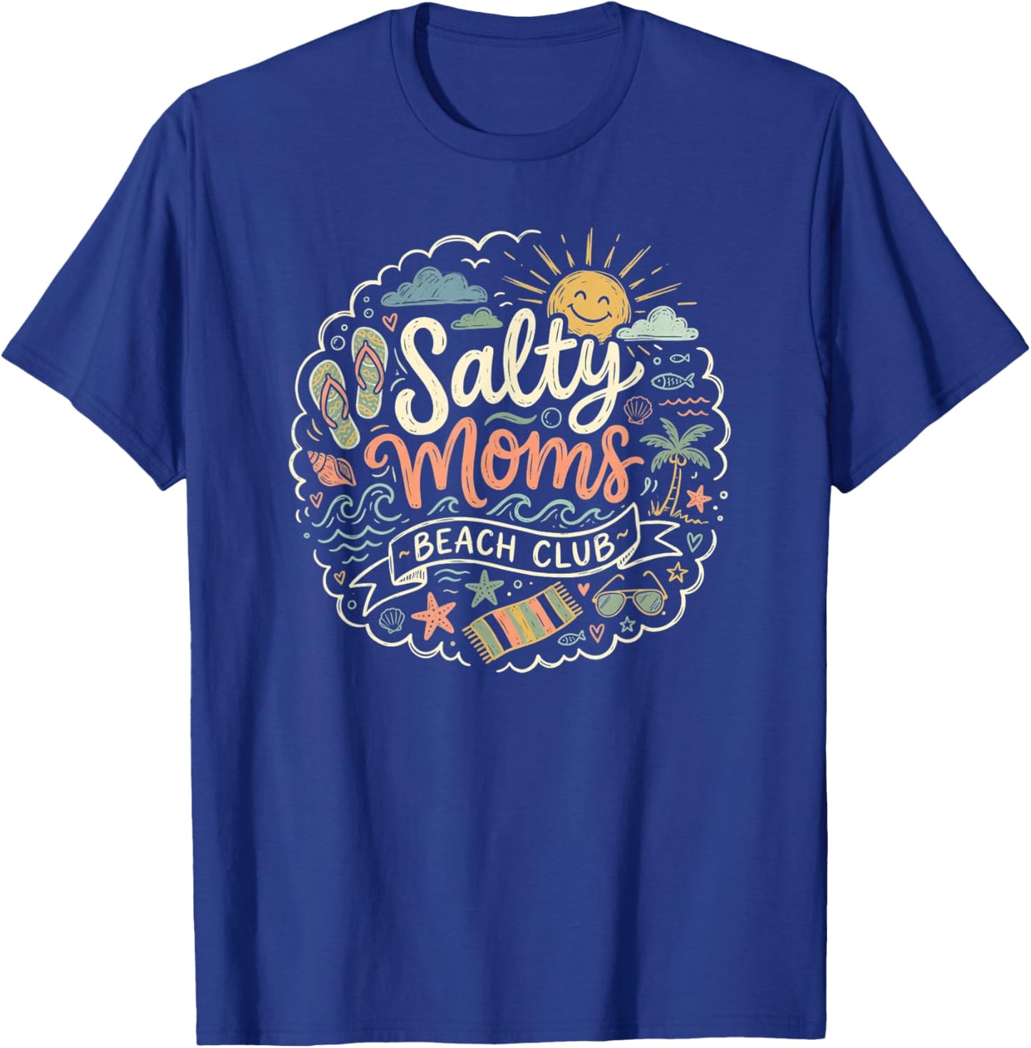Salty Moms Beach Club Loving Mothers Coastal Doodle Art T-Shirt - T-Shirt | Royal