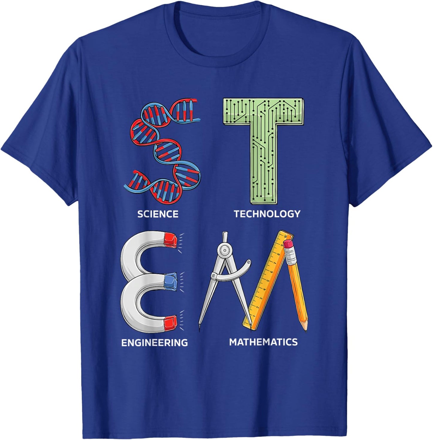 ETHRLO STEM Science Technology Engineering Math Teacher Student , Black T-Shirt - T-Shirt | Royal