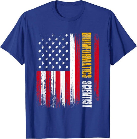 Bioinformatics Scientist USA Flag | Biology | Bioinformatics Women Men T-Shirt - T-Shirt | Royal