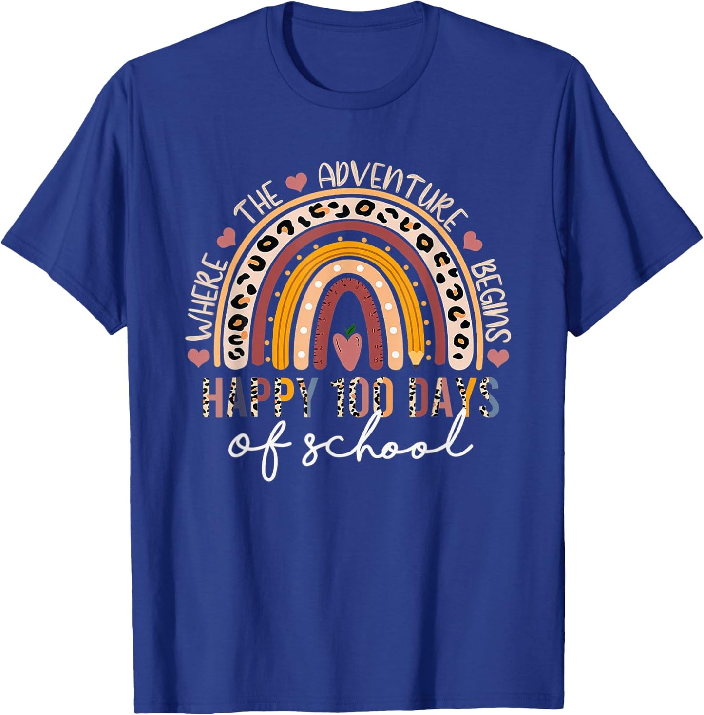 100th Day Of School Teacher 100 Days Rainbow Leopard Boho T-Shirt - T-Shirt | Royal
