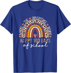 100th Day Of School Teacher 100 Days Rainbow Leopard Boho T-Shirt - T-Shirt | Royal