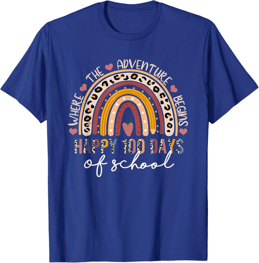 100th Day Of School Teacher 100 Days Rainbow Leopard Boho T-Shirt - T-Shirt | Royal
