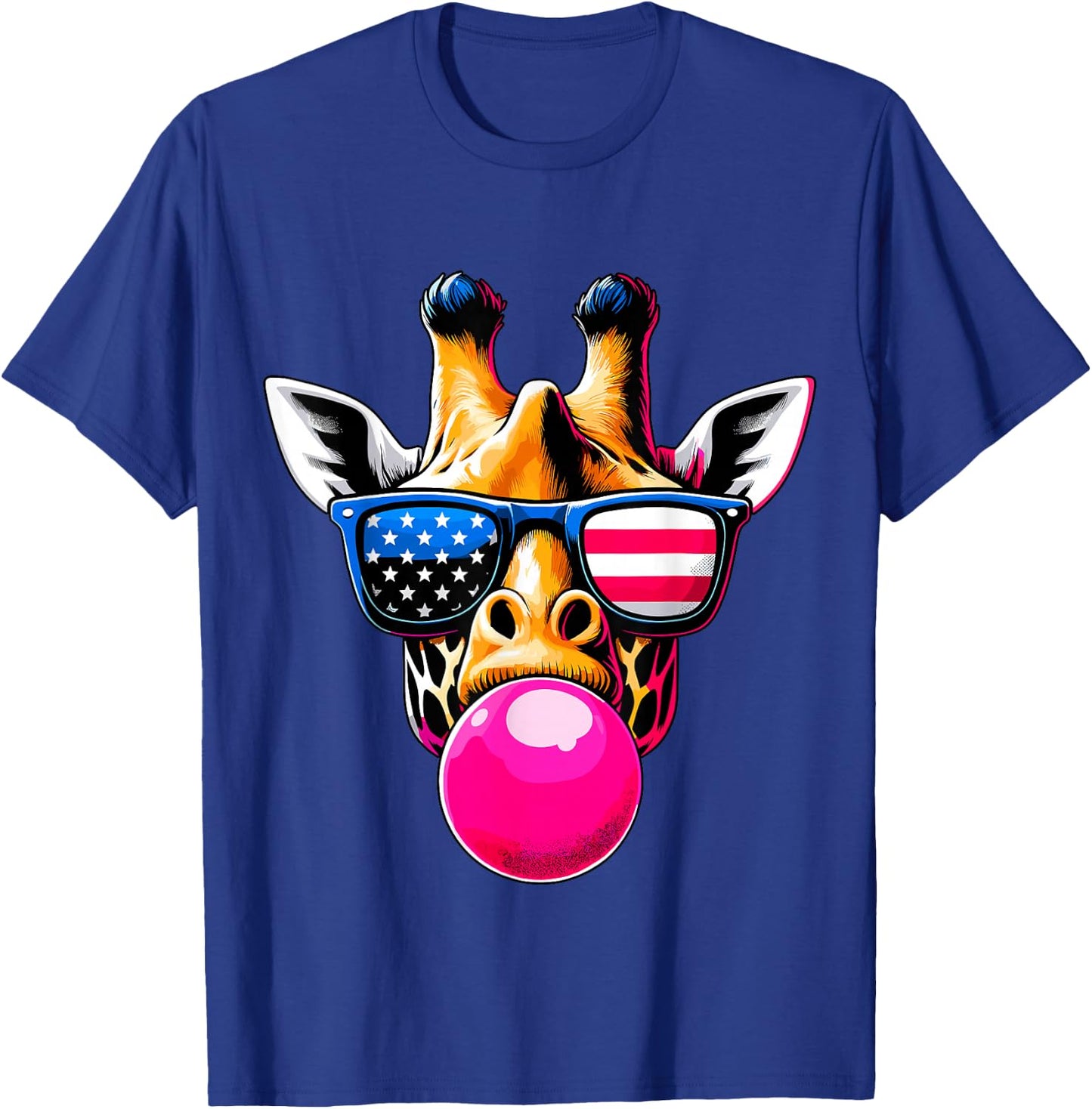 Giraffe with USA Glasses and Bubblegum 4th of July T-Shirt - T-Shirt | Royal