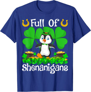 Full Of Shenanigans Leprechaun Penguin St. Patrick's Day T-Shirt - T-Shirt | Royal