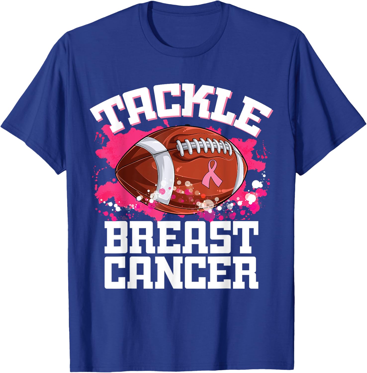 Tackle Football Ribbon Breast Cancer Awareness Boys Kid T-Shirt - T-Shirt | Royal