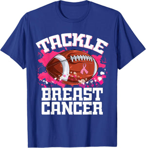 Tackle Football Ribbon Breast Cancer Awareness Boys Kid T-Shirt - T-Shirt | Royal