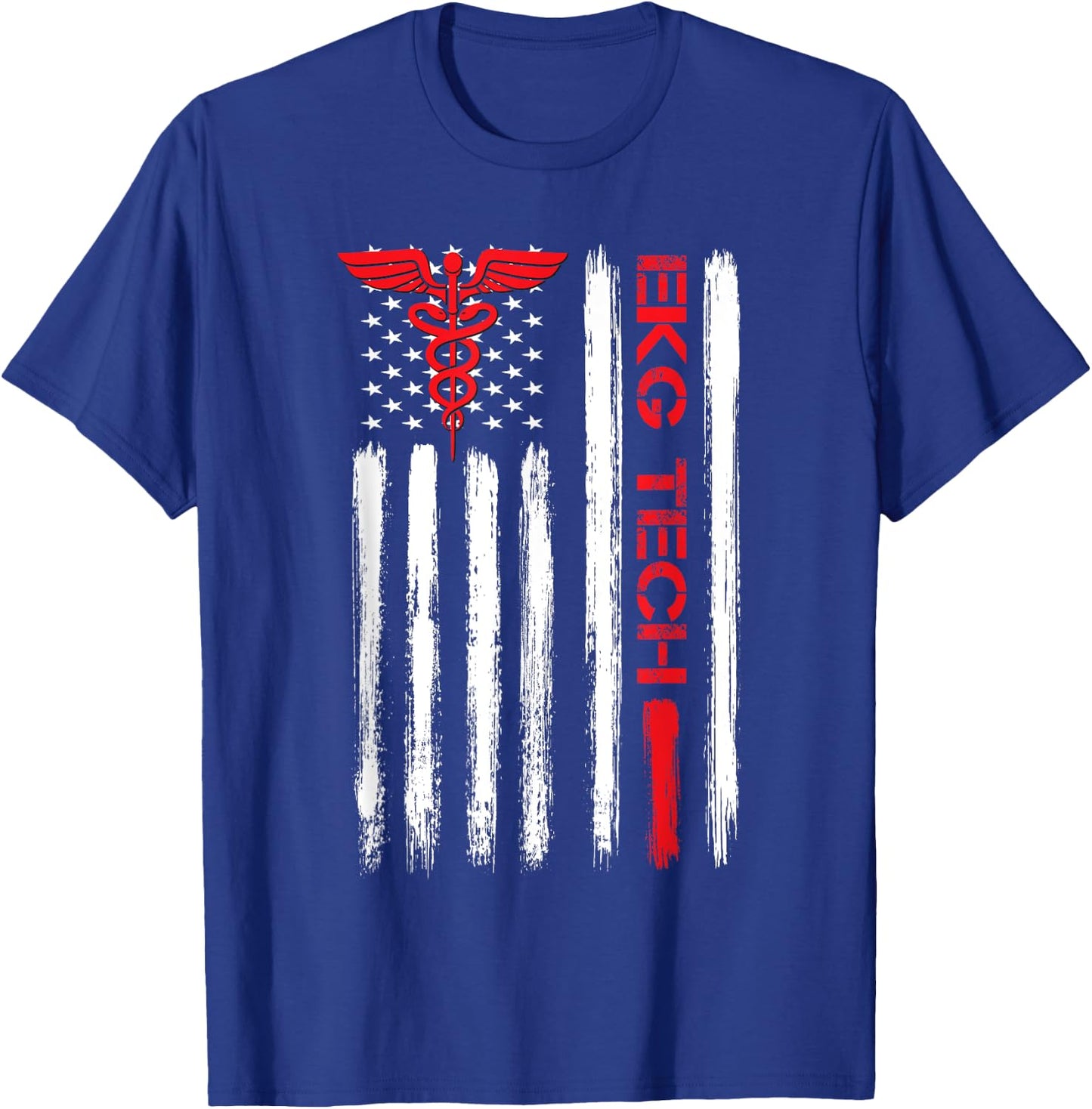EKG Technician Electrocardiograph Tech American Flag Gift T-Shirt - T-Shirt | Royal