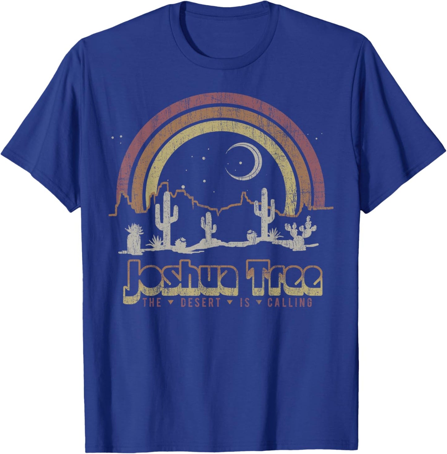 Joshua Tree Desert Rainbow Vintage Retro Outdoors T-Shirt - T-Shirt | Royal