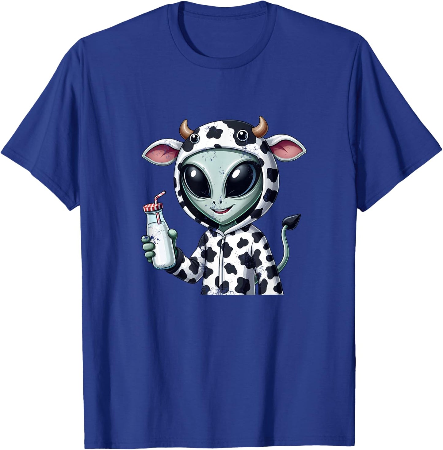 Alien in Cow Costume Holding Fresh Milk T-Shirt - T-Shirt | Royal