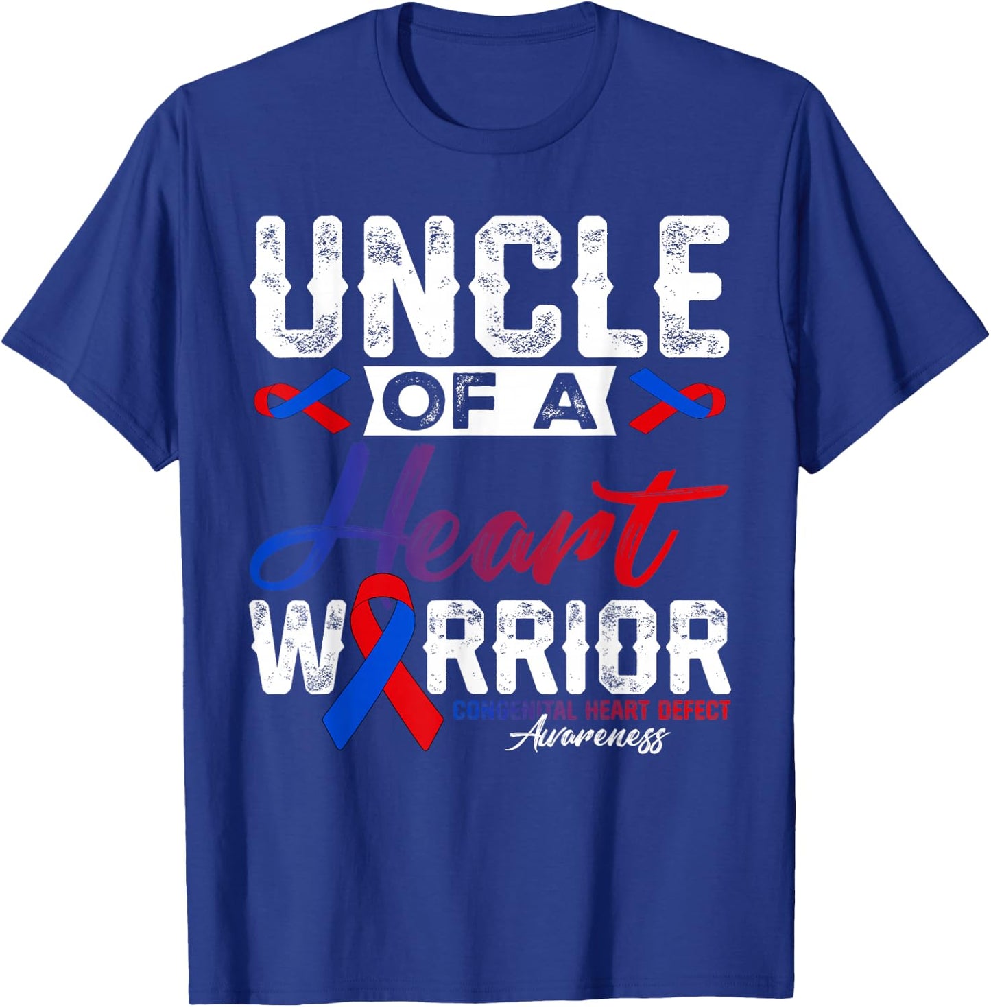 Uncle Of A Heart Warrior CHD Awareness Red Blue Ribbon Men T-Shirt - T-Shirt | Royal