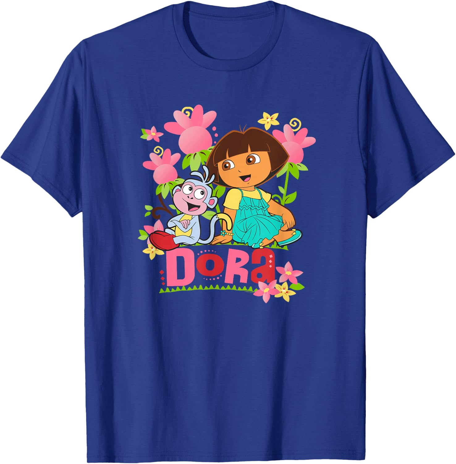 Dora The Explorer Boots Monkey Colorful Flowers , Black, S T-Shirt - T-Shirt | Royal