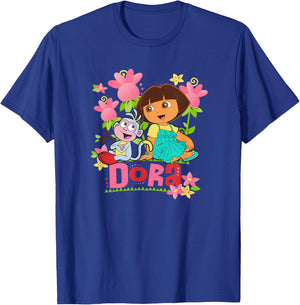 Dora The Explorer Boots Monkey Colorful Flowers , Black, S T-Shirt - T-Shirt | Royal