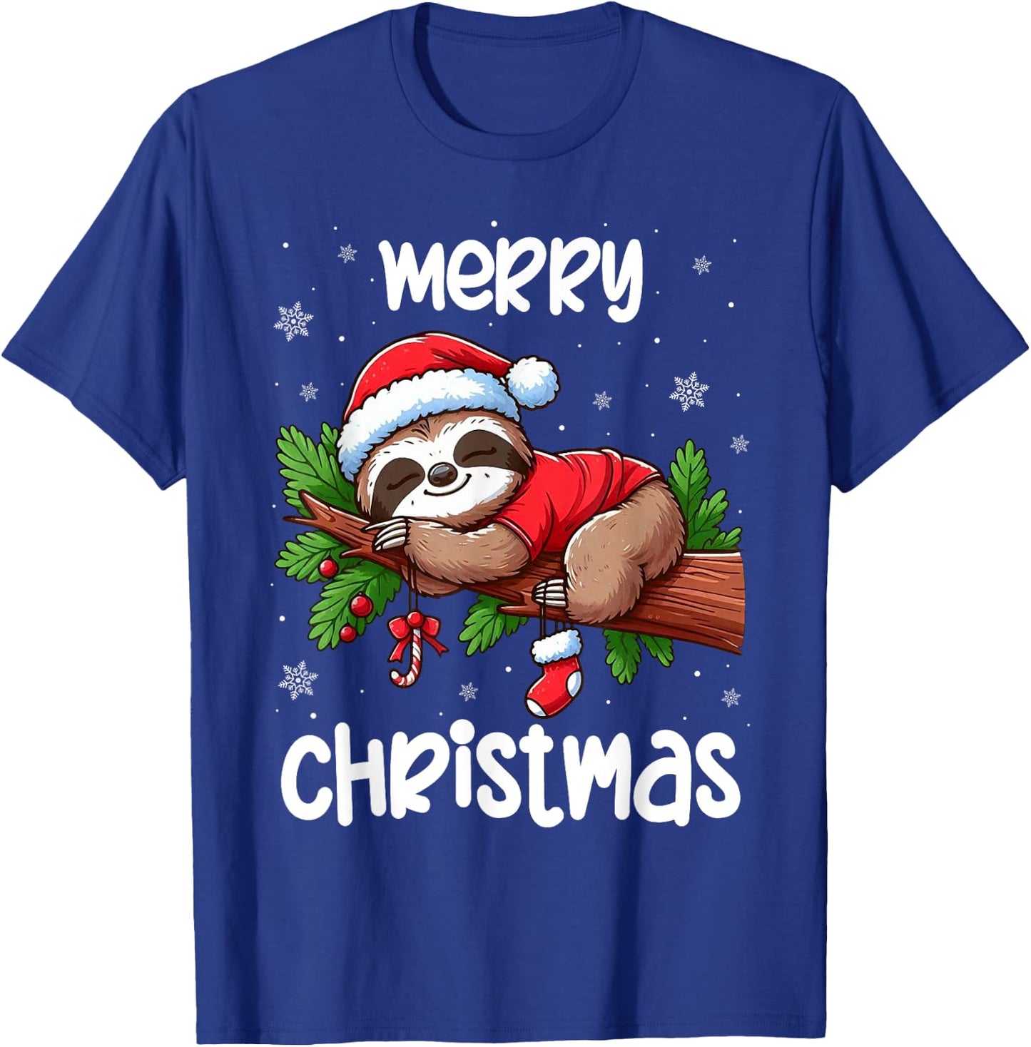 Merry Christmas Sloth Lazy Funny Christmas Sloth Lover Xmas T-Shirt - T-Shirt | Royal