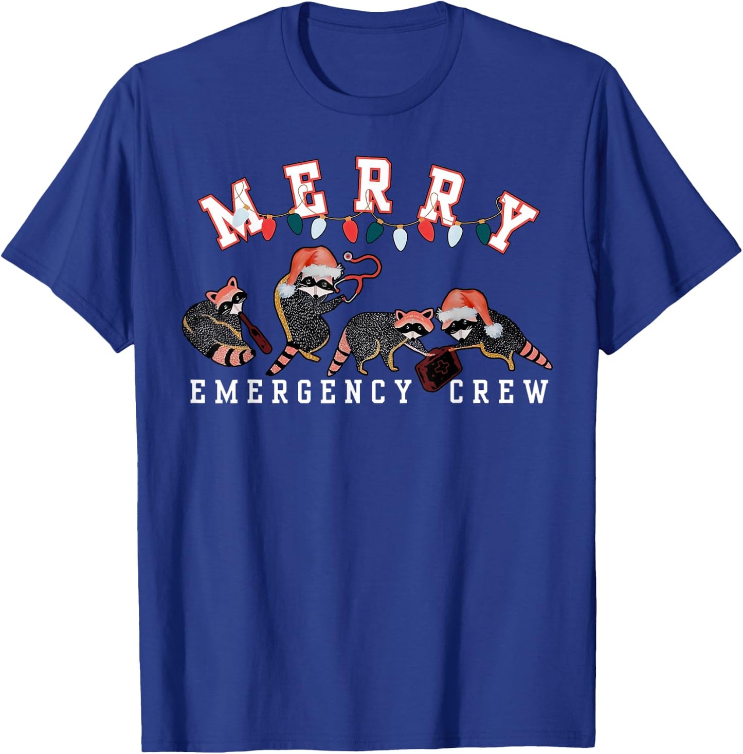 Cute Raccoon Emergency Nurse Crew Christmas ER Crew Nurse T-Shirt - T-Shirt | Royal