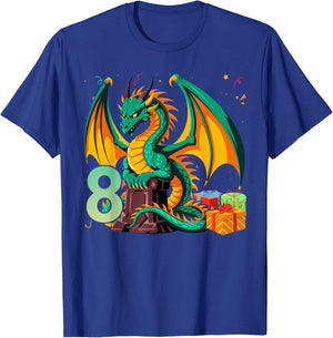 Children's Birthday Dragon 8 Years Boy Dragon Number Age T-Shirt - T-Shirt | Royal