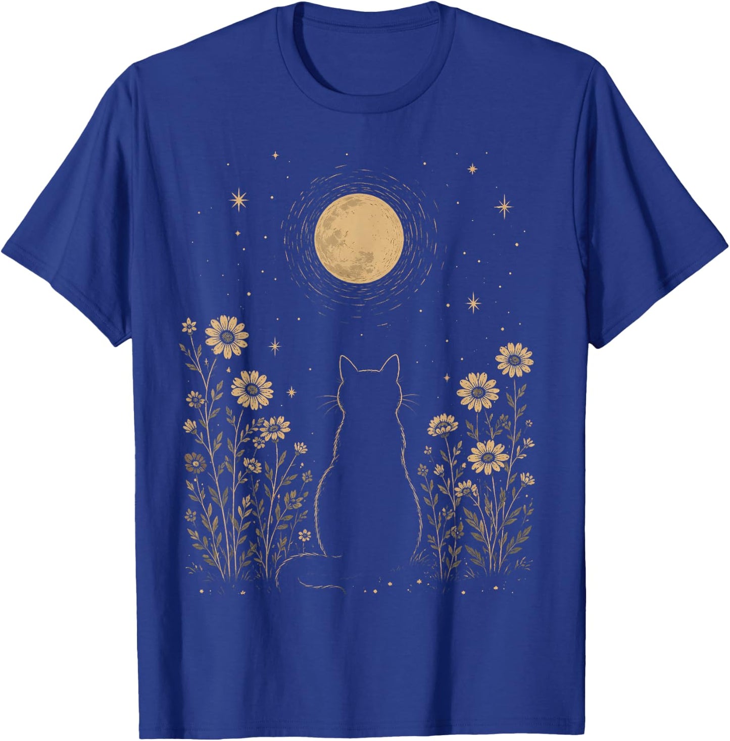 Moonlit Cat Beneath the Stars T-Shirt - T-Shirt | Royal