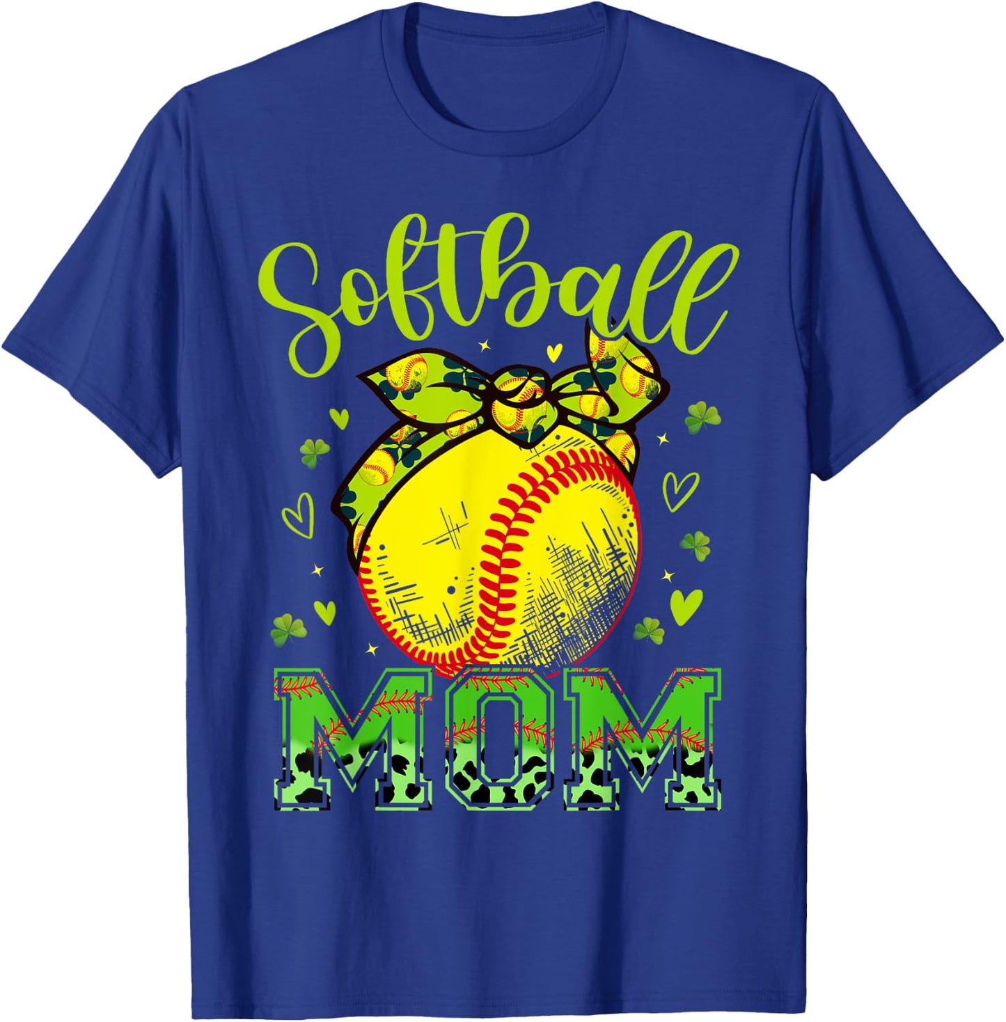 Softball Mom Headband Leopard Softball Ball St Patricks Day T-Shirt - T-Shirt | Royal