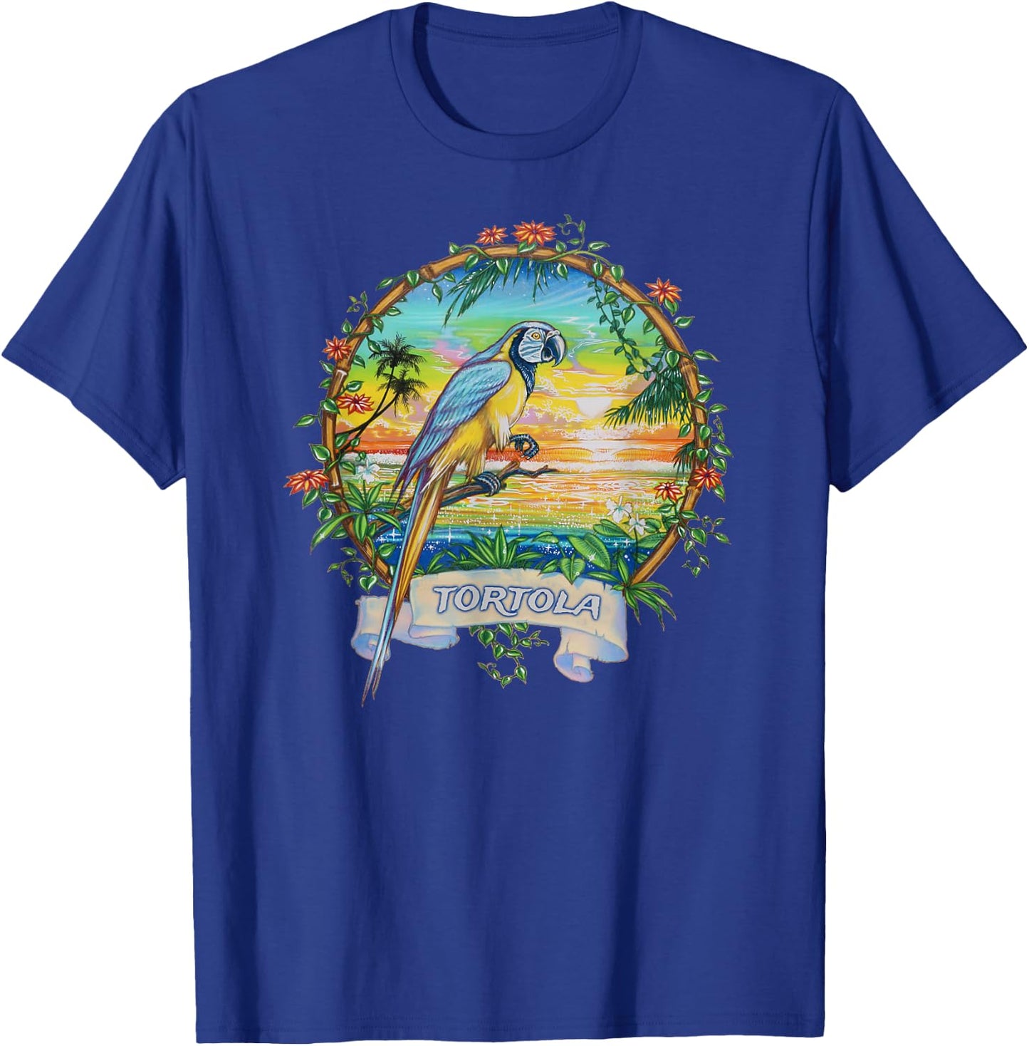 Tortola, BVI Vintage Tropical Parrot Vacation T-Shirt - T-Shirt | Royal