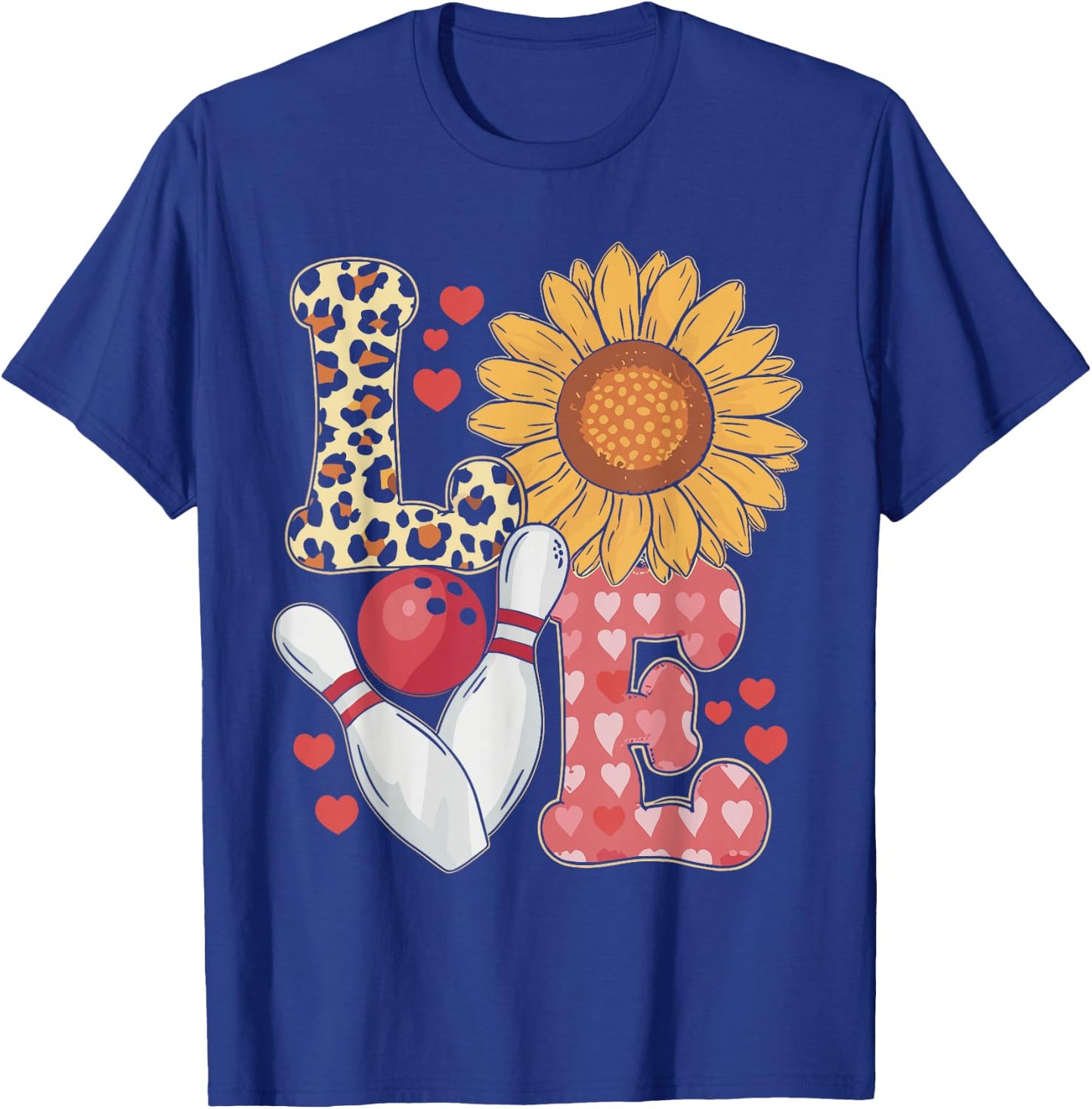 Love Leopard Sunflower Bowling Valentine Bowling T-Shirt - T-Shirt | Royal