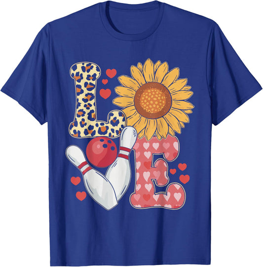 Love Leopard Sunflower Bowling Valentine Bowling T-Shirt - T-Shirt | Royal