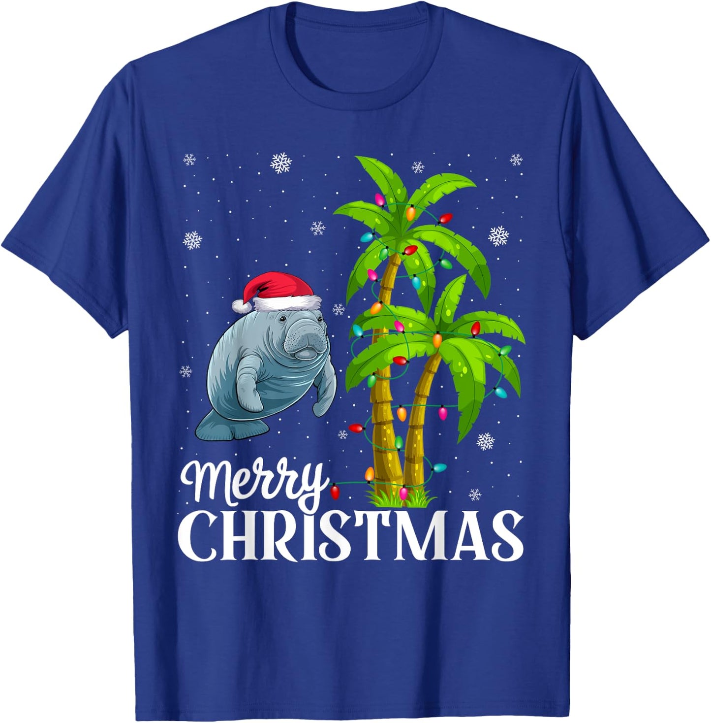Manatee Lovers Men Women Christmas Tree Lights Beach T-Shirt - T-Shirt | Royal